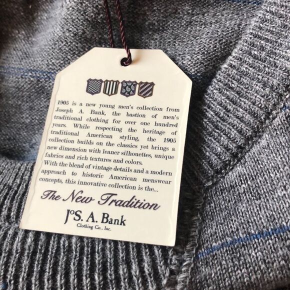 JOS A Bank Grey And Blue Striped Mens Long Sleeve Sweater - Picture 5 of 8